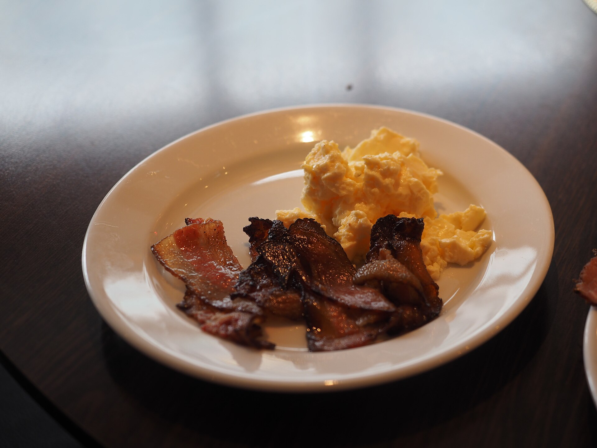 A home-cooked breakfast of bacon and eggs at Hotel Engelhard