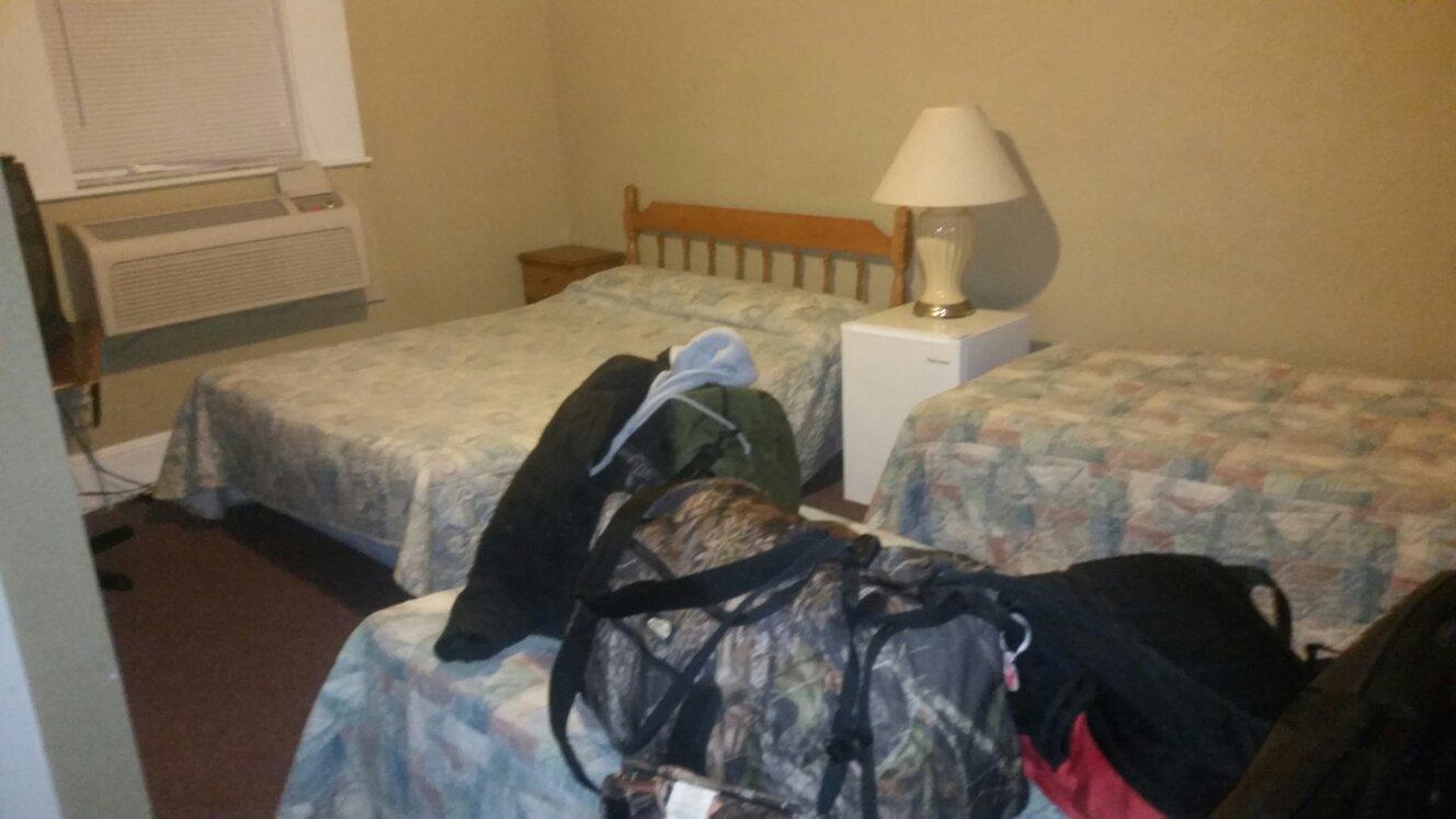 A two-bed room at Hotel Engelhard, popular with hunting parties and work crews